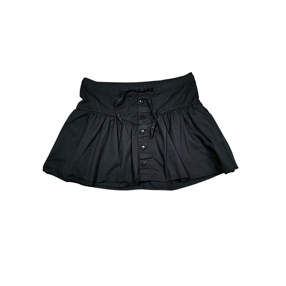 H&M Ruffle Mini Skirt 8 Wom Black Button Front Cotton Boho Whimsigoth Darkfairy